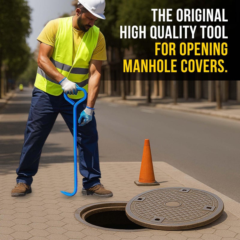 T & T Tools T&T Tools 30-Inch Manhole Cover Hook Tool, 5/8" Hex Alloy Steel Single Hook, Heavy Duty Lifting Manhole Covers, Septic Tank Risers, Grates, Storm Drains, Pallet Pulling, Bright Blue Finish, 1 Pack - Image 5
